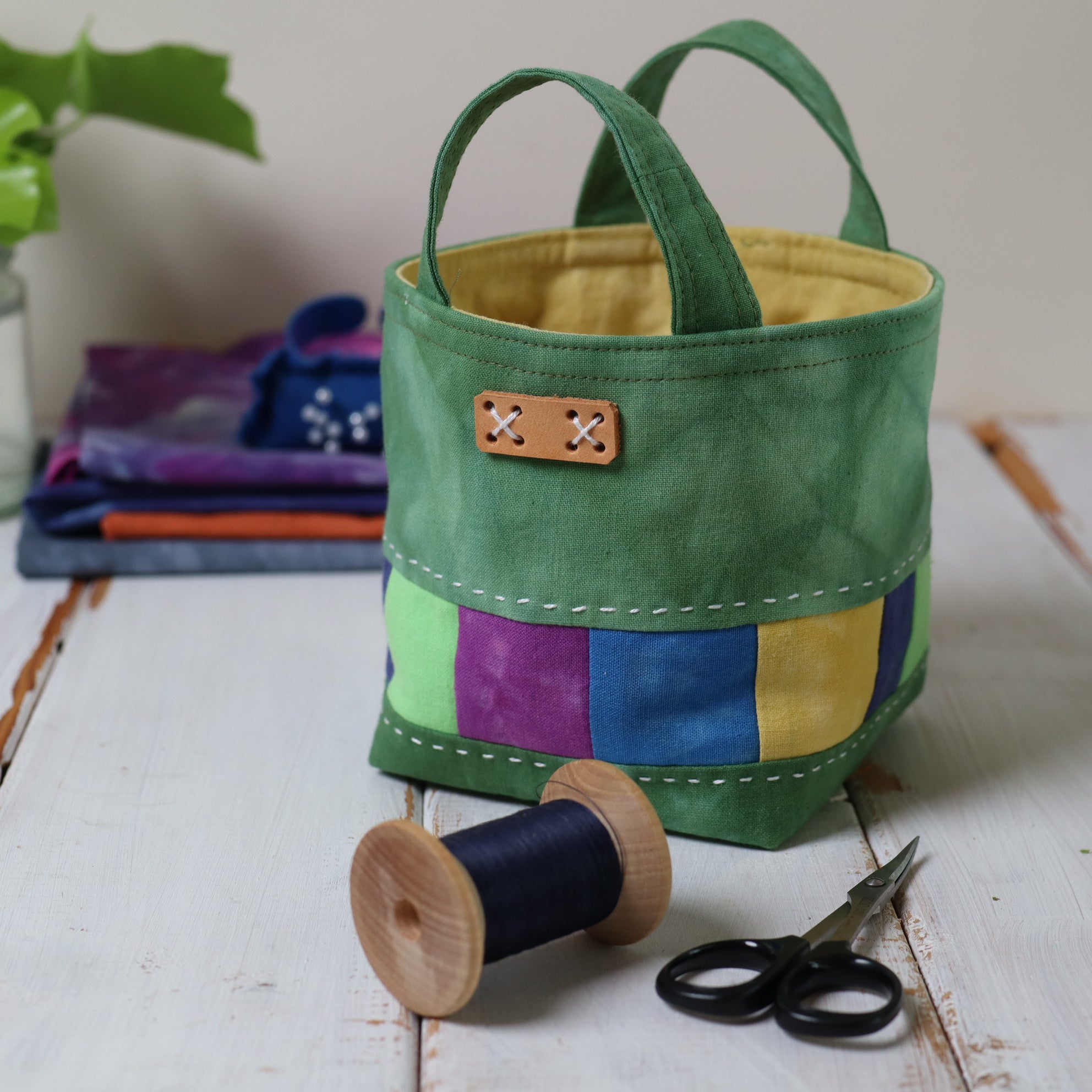 Hand Dyed Fabric Basket, Desk Tidy, Plant Cosy