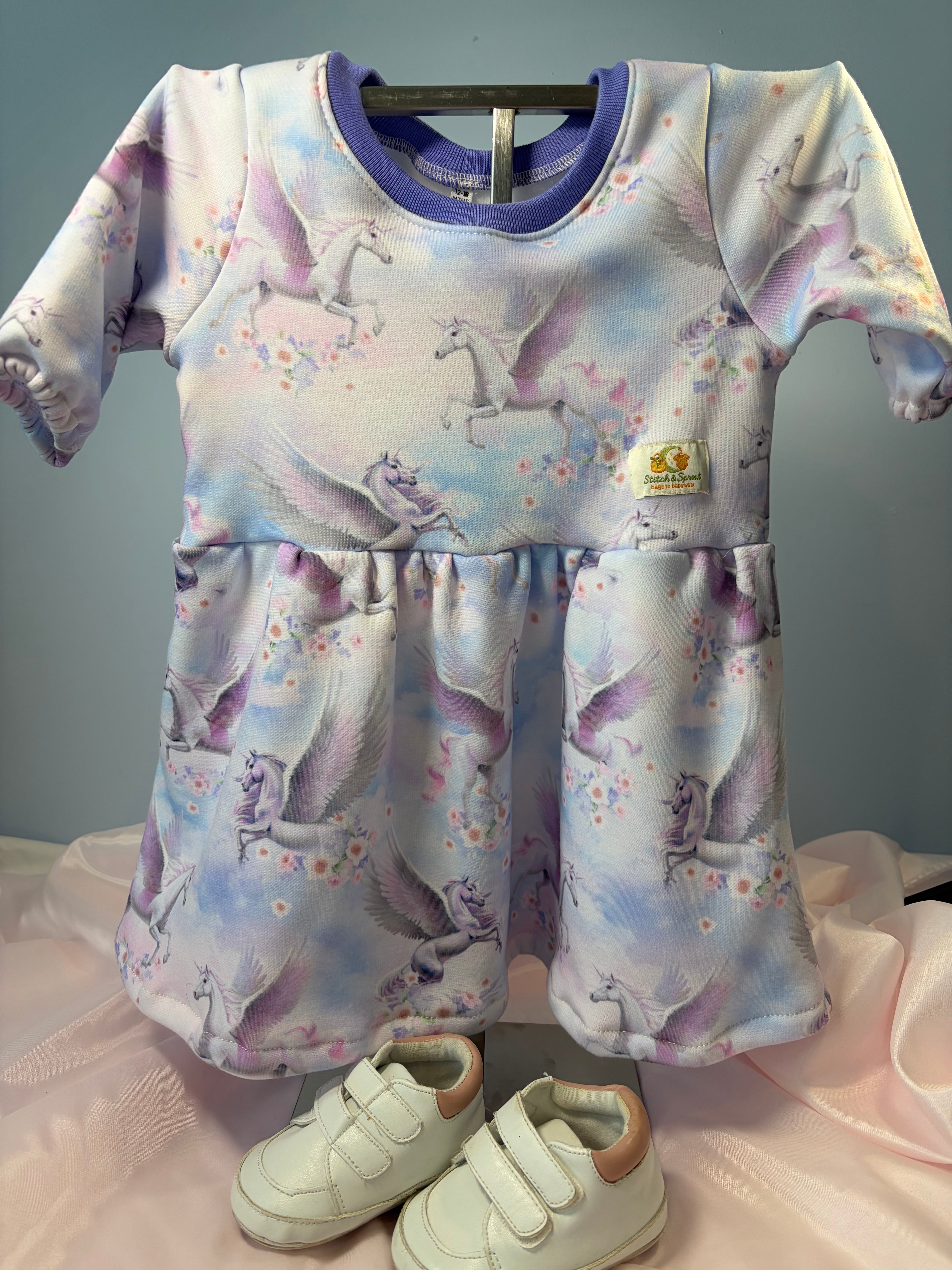 “Handmade Unicorn Dress | Long Sleeve Baby & Toddler Dress | Magical Winter Twirl Dress Size 12-18 months