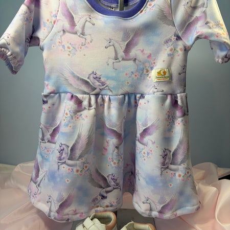 “Handmade Unicorn Dress | Long Sleeve Baby & Toddler Dress | Magical Winter Twirl Dress Size 12-18 months