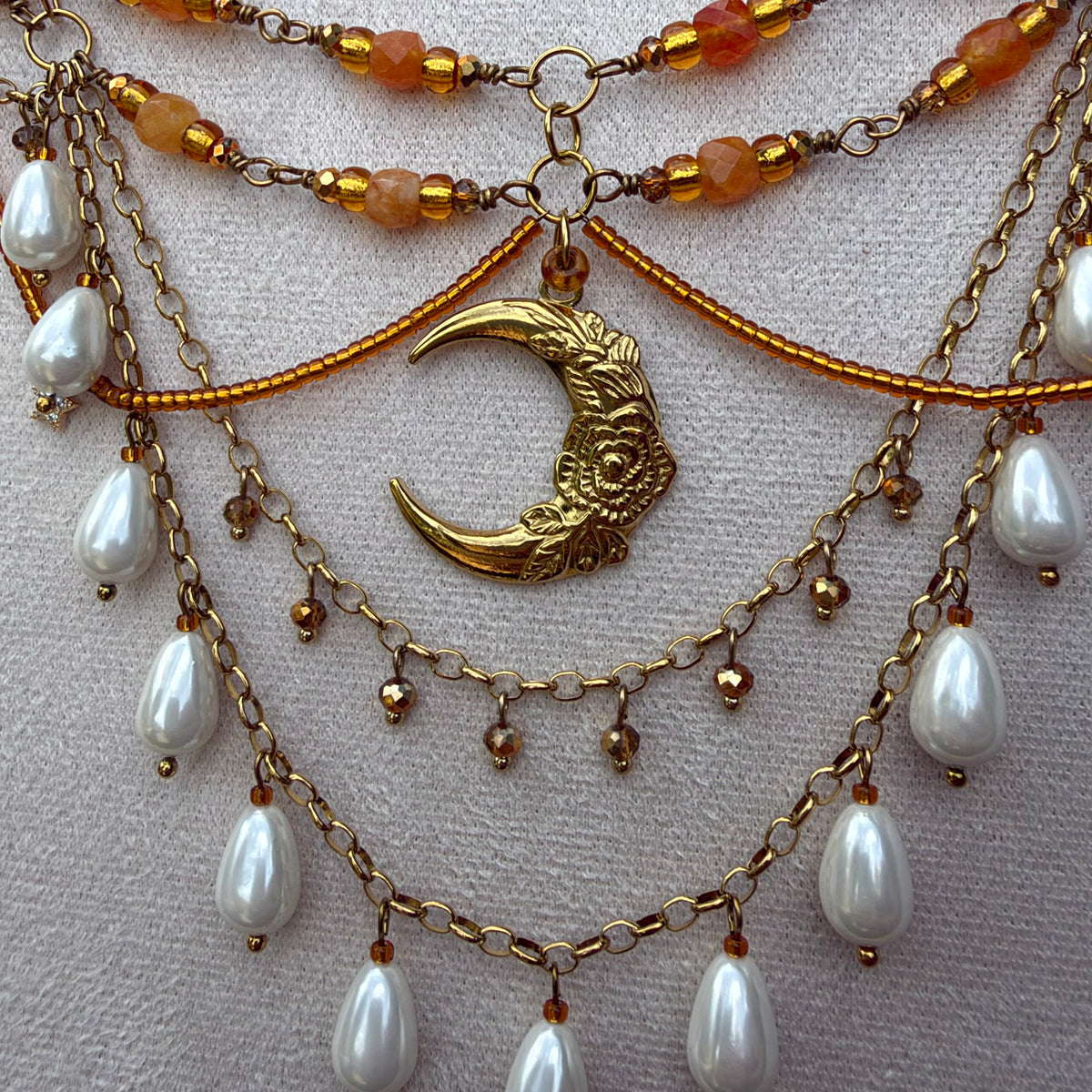 Orange and gold Moon statement necklace