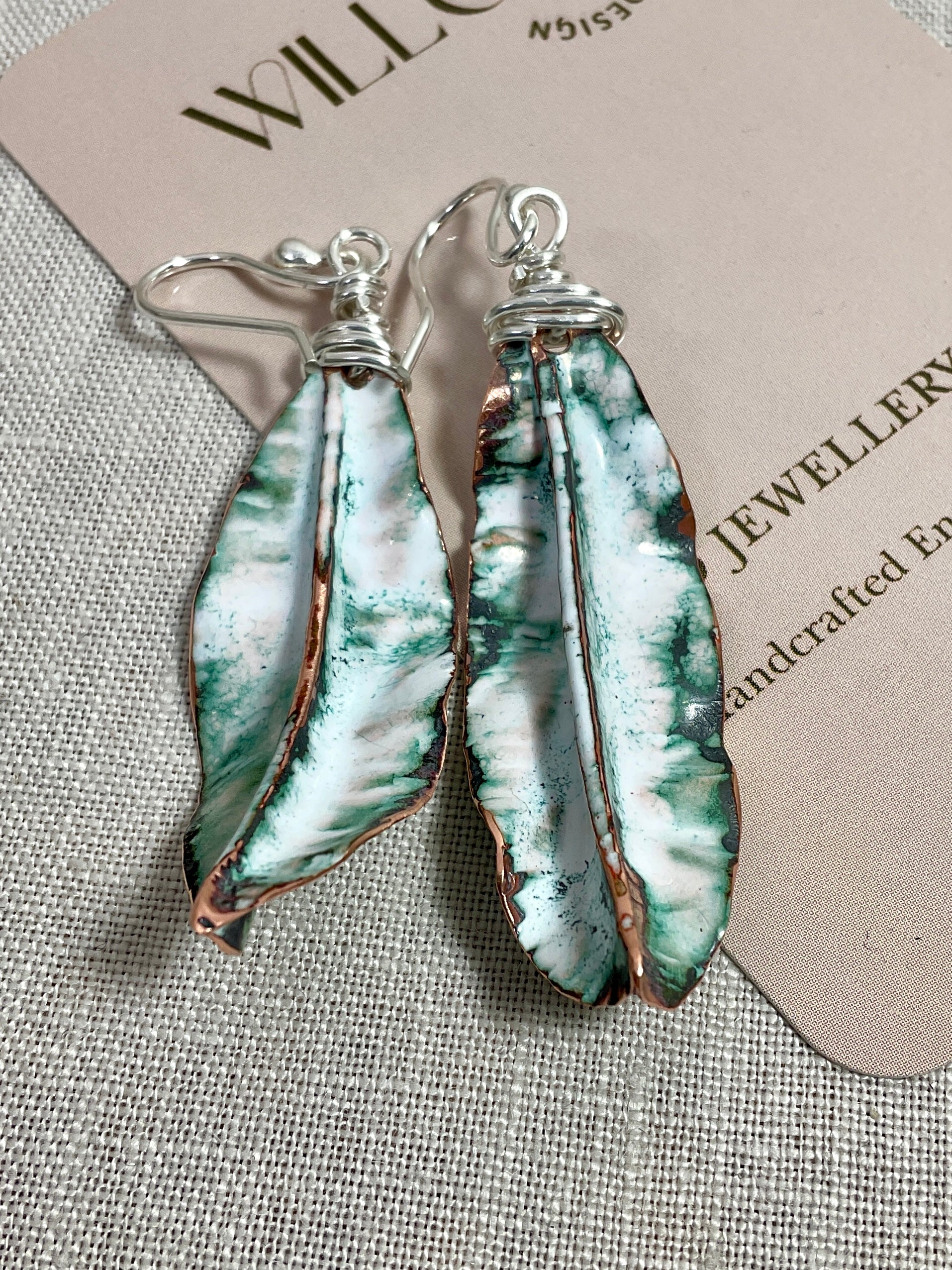 Leaves. Handmade enamel earrings