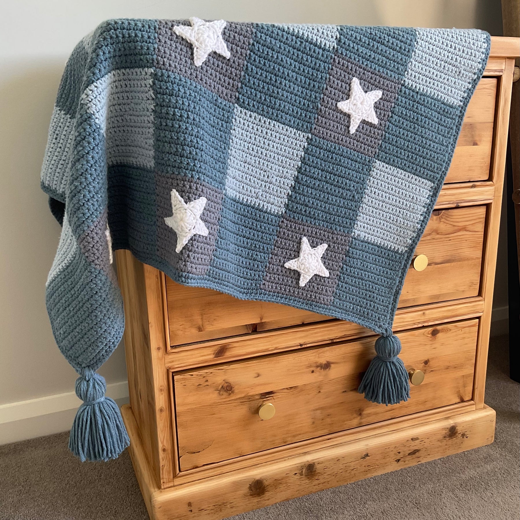 Blue Gingham Blanket with Stars