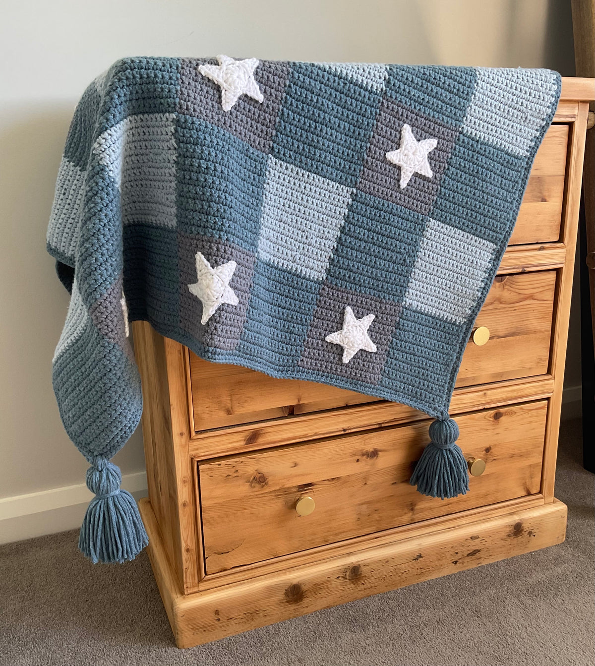 Blue Gingham Blanket with Stars