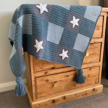 Blue Gingham Blanket with Stars