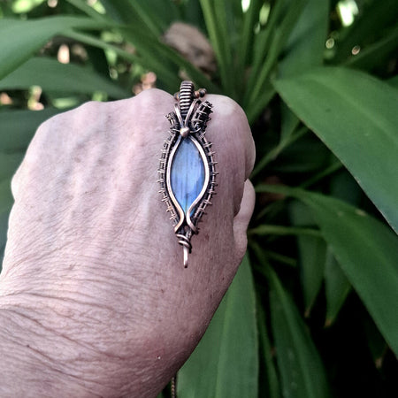 Flashy Blue Labradorite in Copper weave with chain