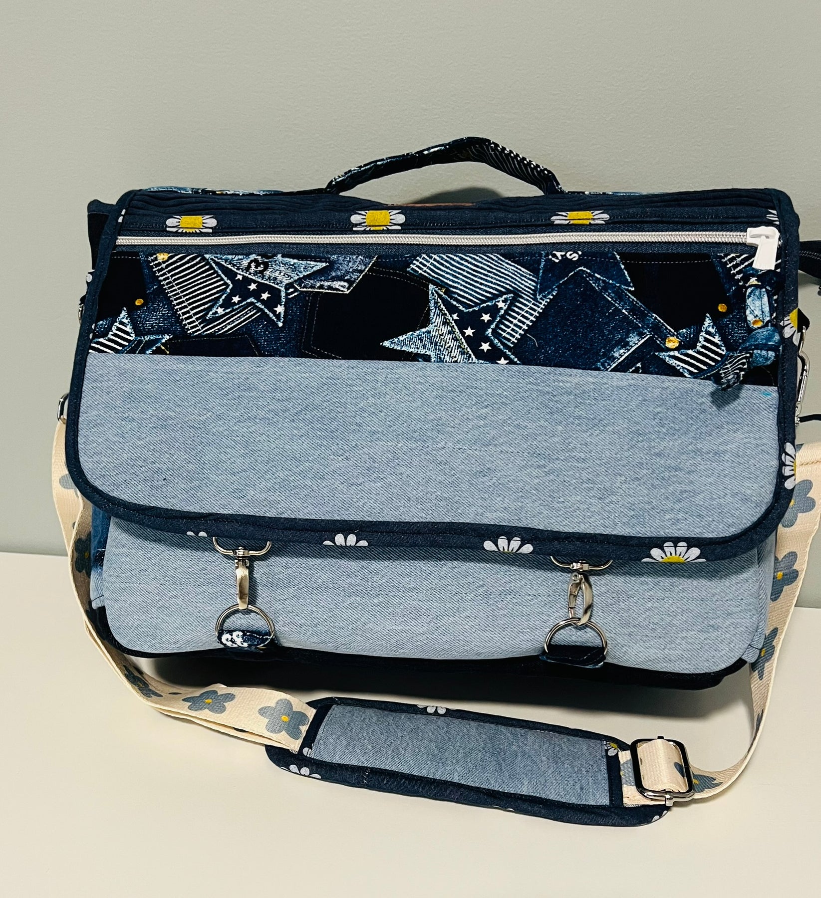 Upcycled Denim Messenger/Computer Bag