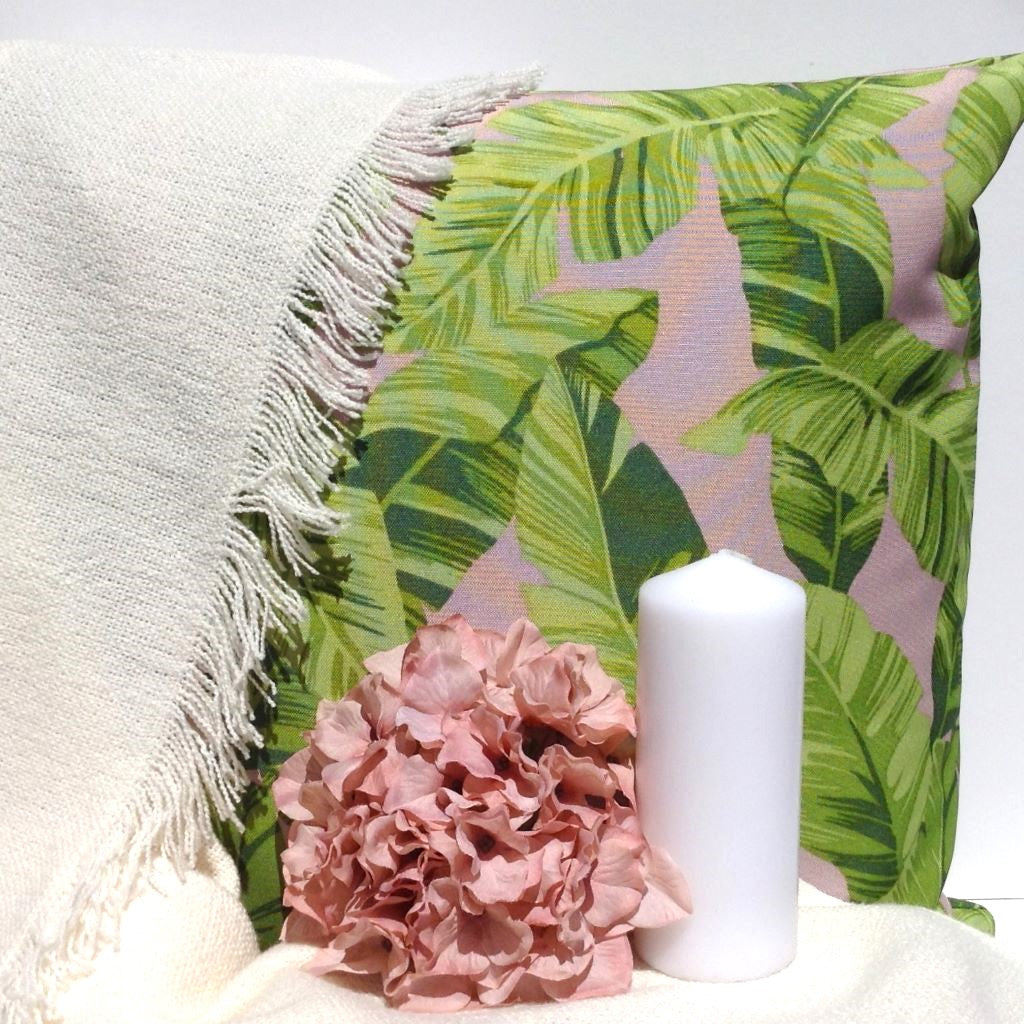 Pink Palms Outdoor Cushion Cover. Weatherproof canvas 45x45cm