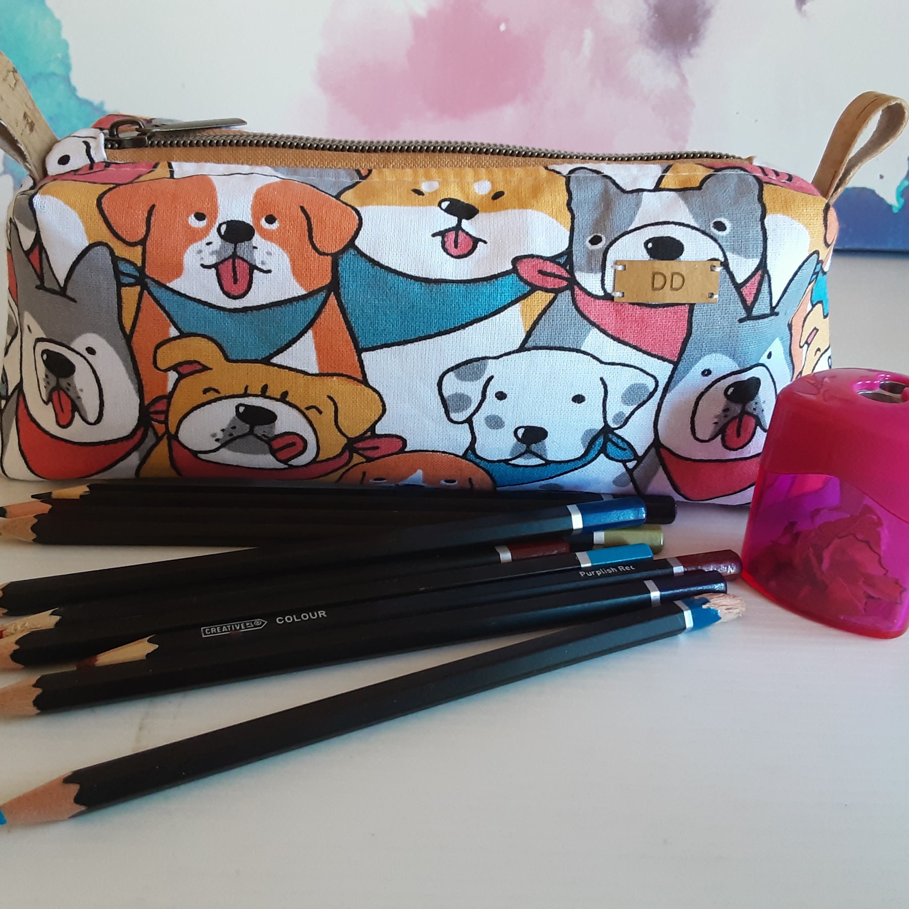 Handmade Zippered Pouch, Large Pencil Case for School or Work,  Waterproof Lined Makeup Bag