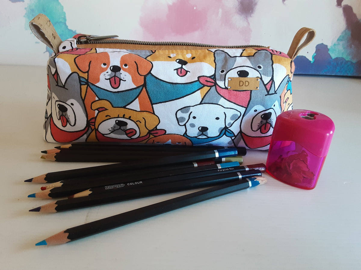 Handmade Zippered Pouch, Large Pencil Case for School or Work,  Waterproof Lined Makeup Bag