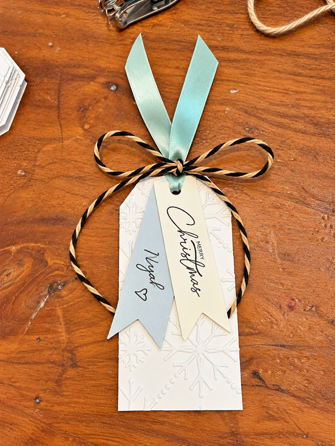 Handmade Christmas Tags - pale blue, sage, pink