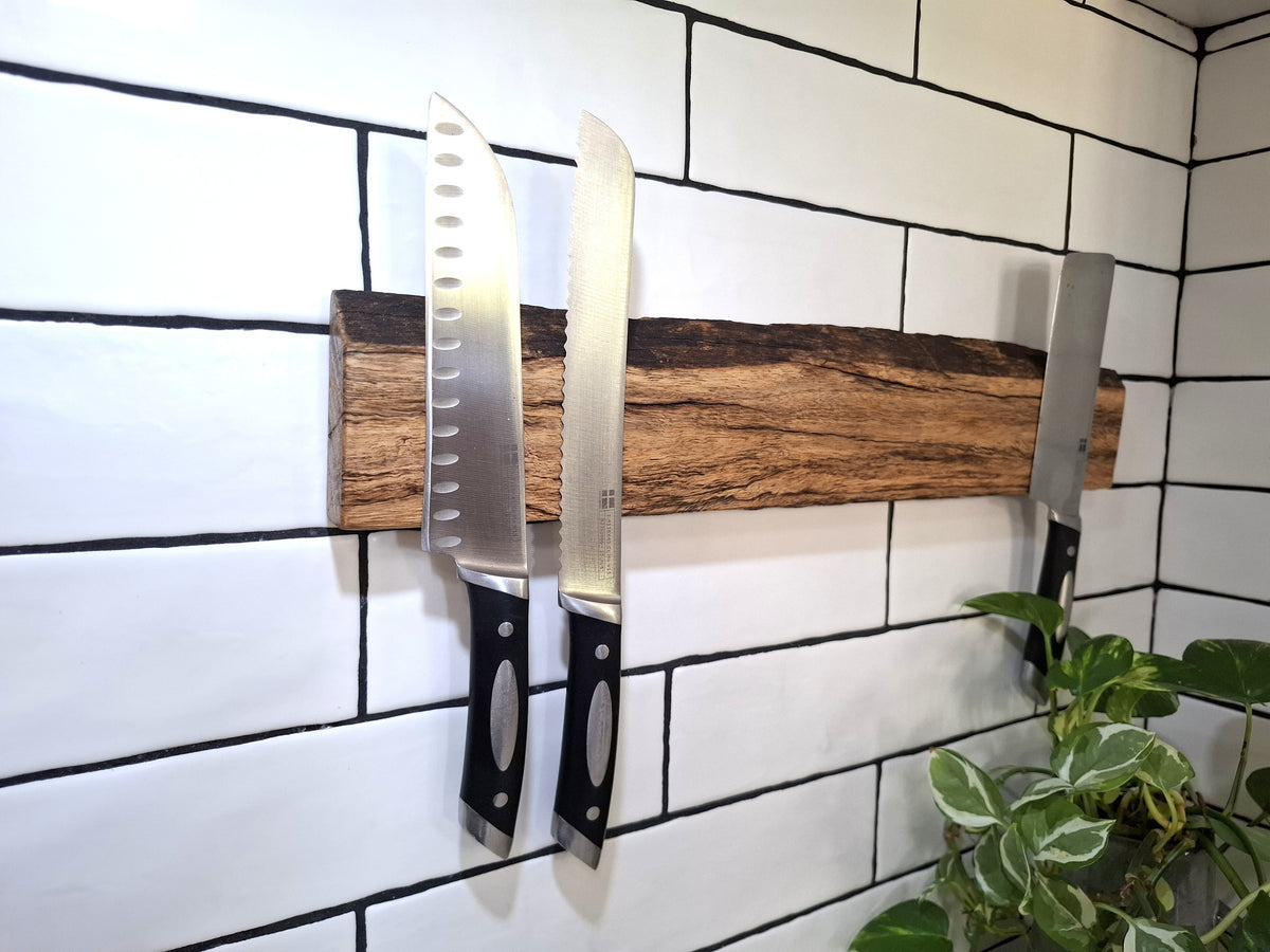 Handmade Wooden Magnetic Knife Holder: Wall-Mounted Kitchen Rack