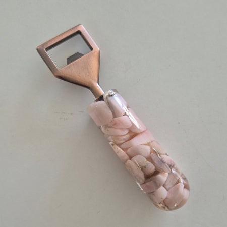 Handmade Resin Bottle Opener with embedded Pink Opal