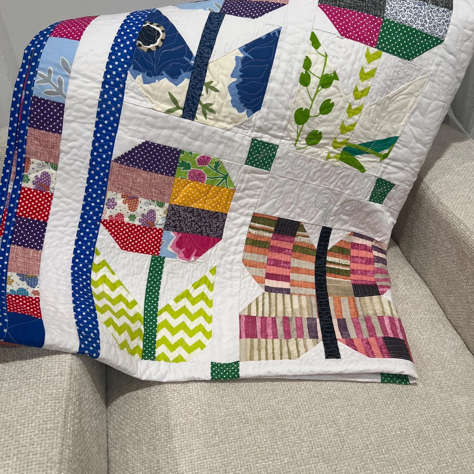 Handmade Butterfly Quilt: Floral Patchwork Cotton Bedding soft cozy blanket