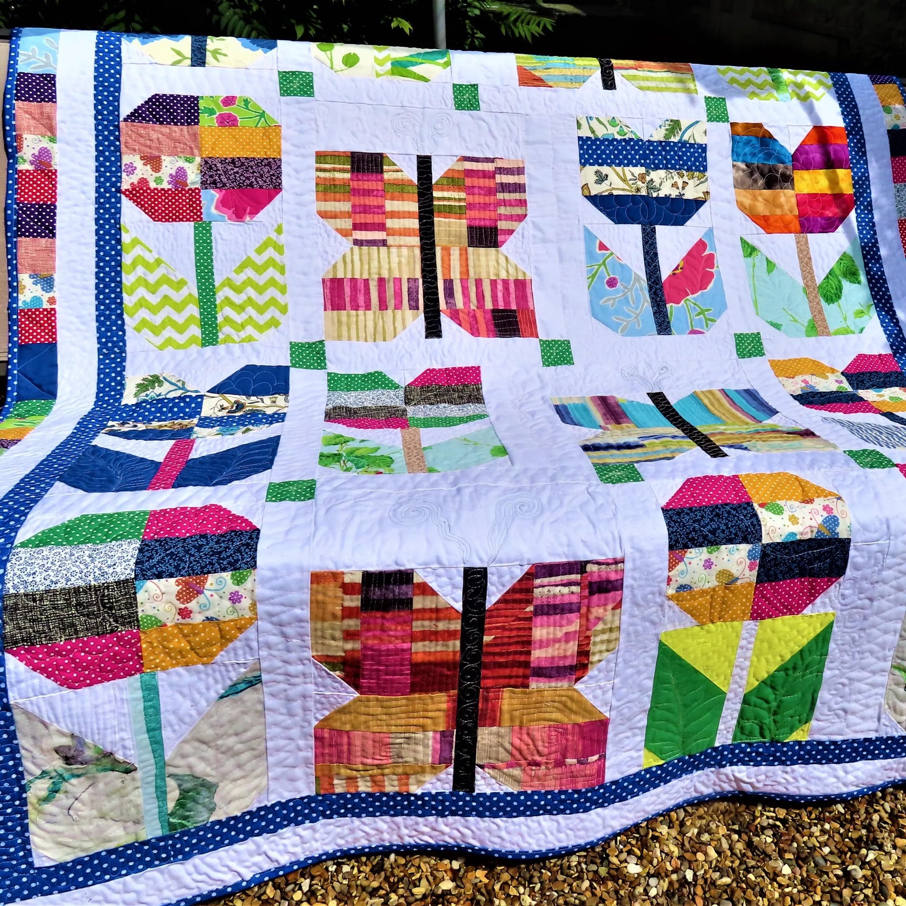 Handmade Butterfly Quilt: Floral Patchwork Cotton Bedding soft cozy blanket