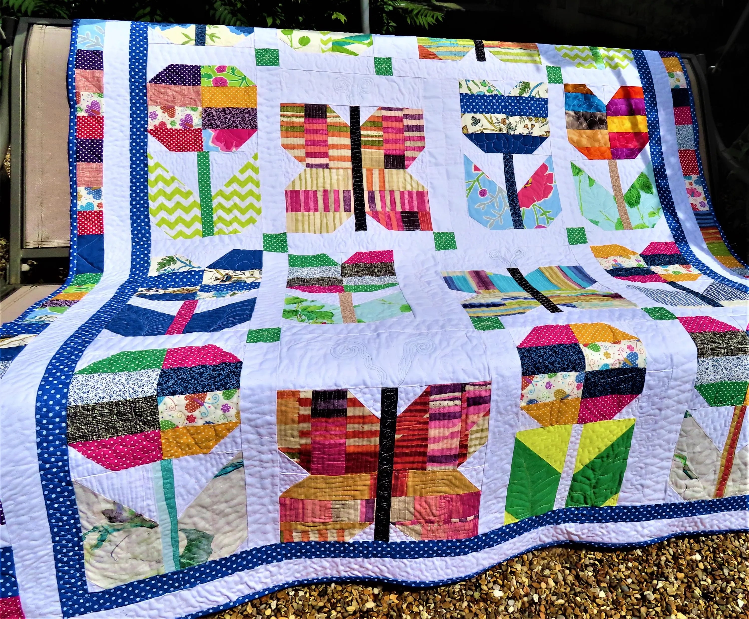 Handmade Butterfly Quilt: Floral Patchwork Cotton Bedding soft cozy blanket