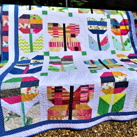 Handmade Butterfly Quilt: Floral Patchwork Cotton Bedding soft cozy blanket