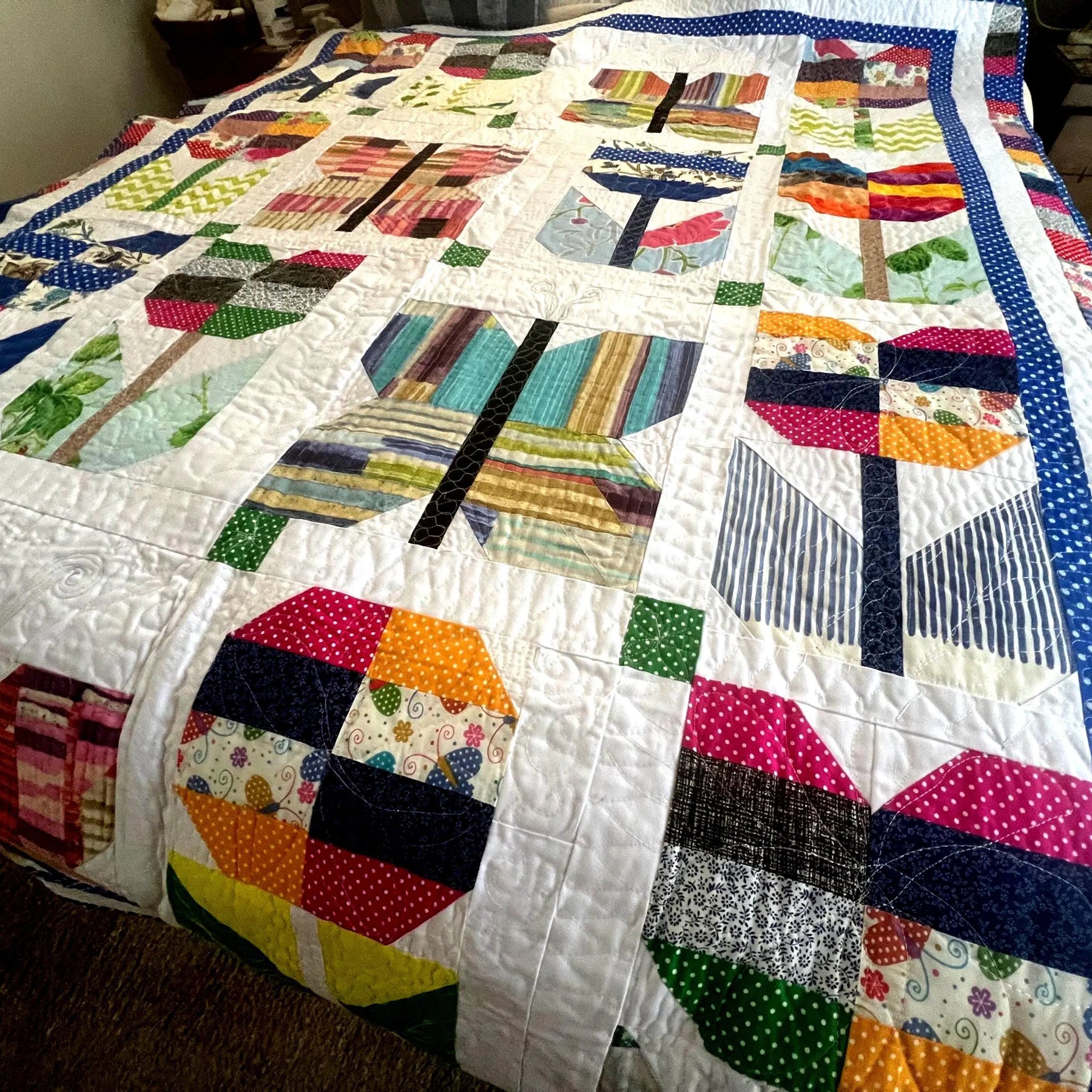 Handmade Butterfly Quilt: Floral Patchwork Cotton Bedding soft cozy blanket