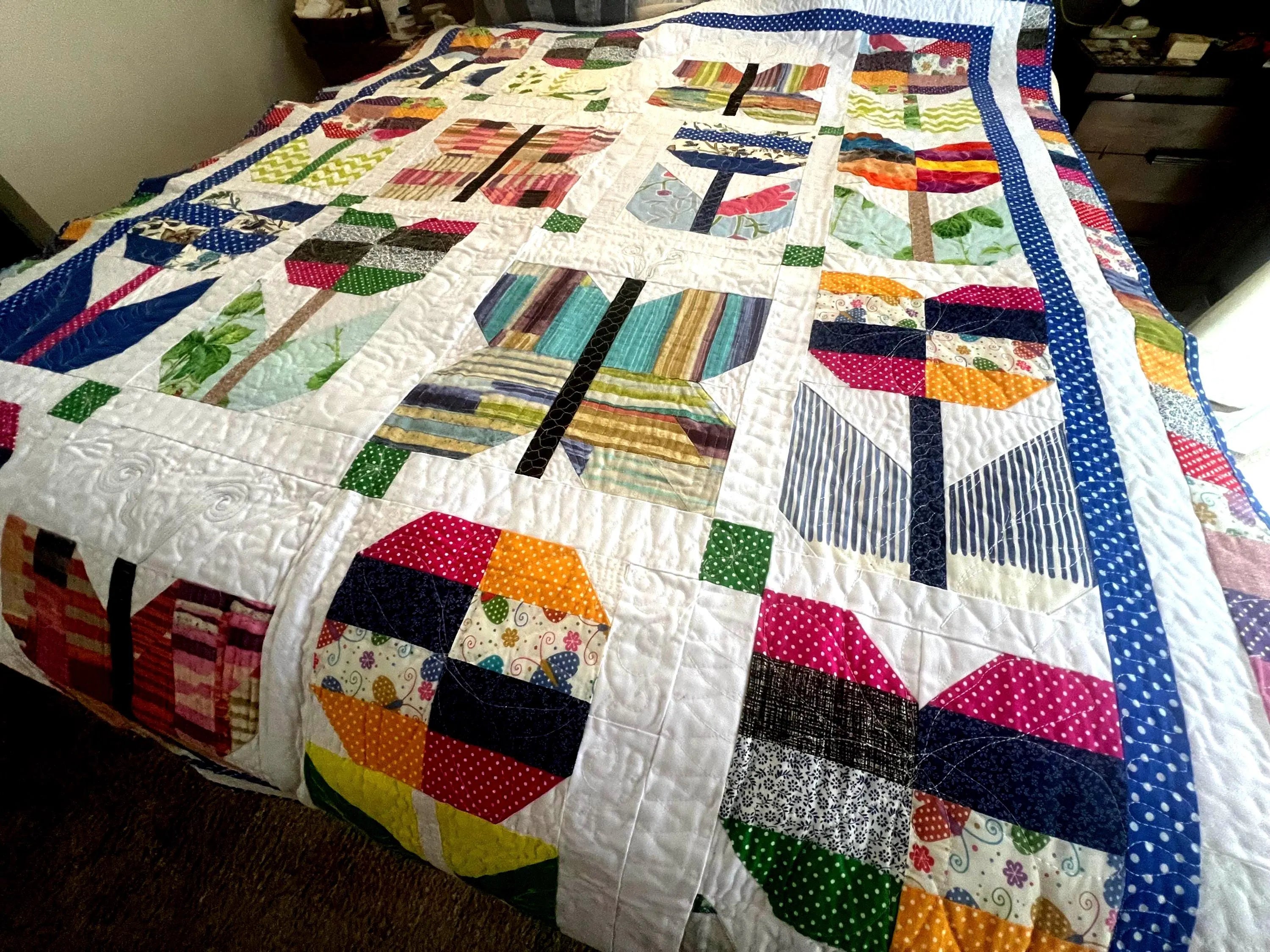 Handmade Butterfly Quilt: Floral Patchwork Cotton Bedding soft cozy blanket