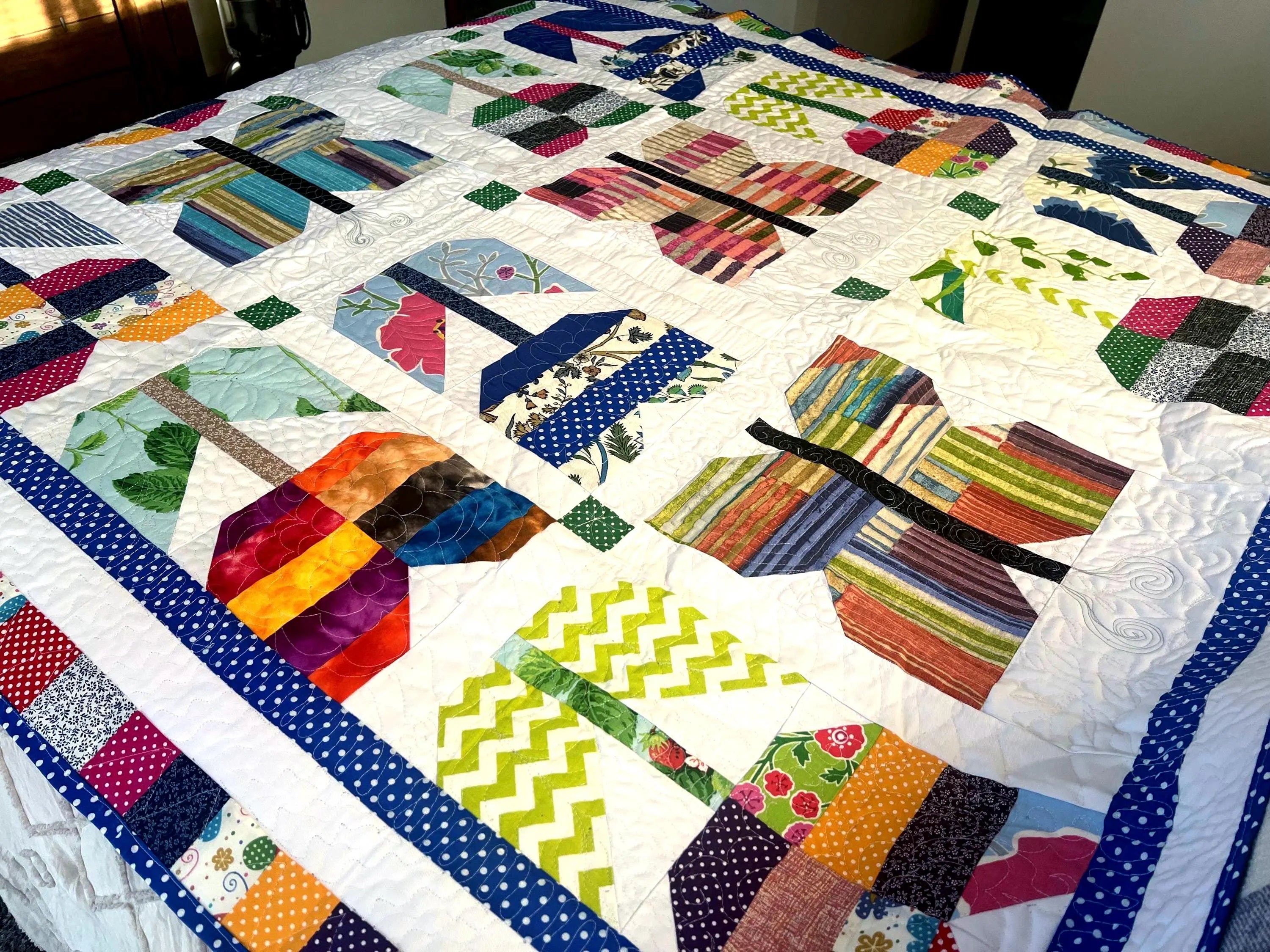 Handmade Butterfly Quilt: Floral Patchwork Cotton Bedding soft cozy blanket