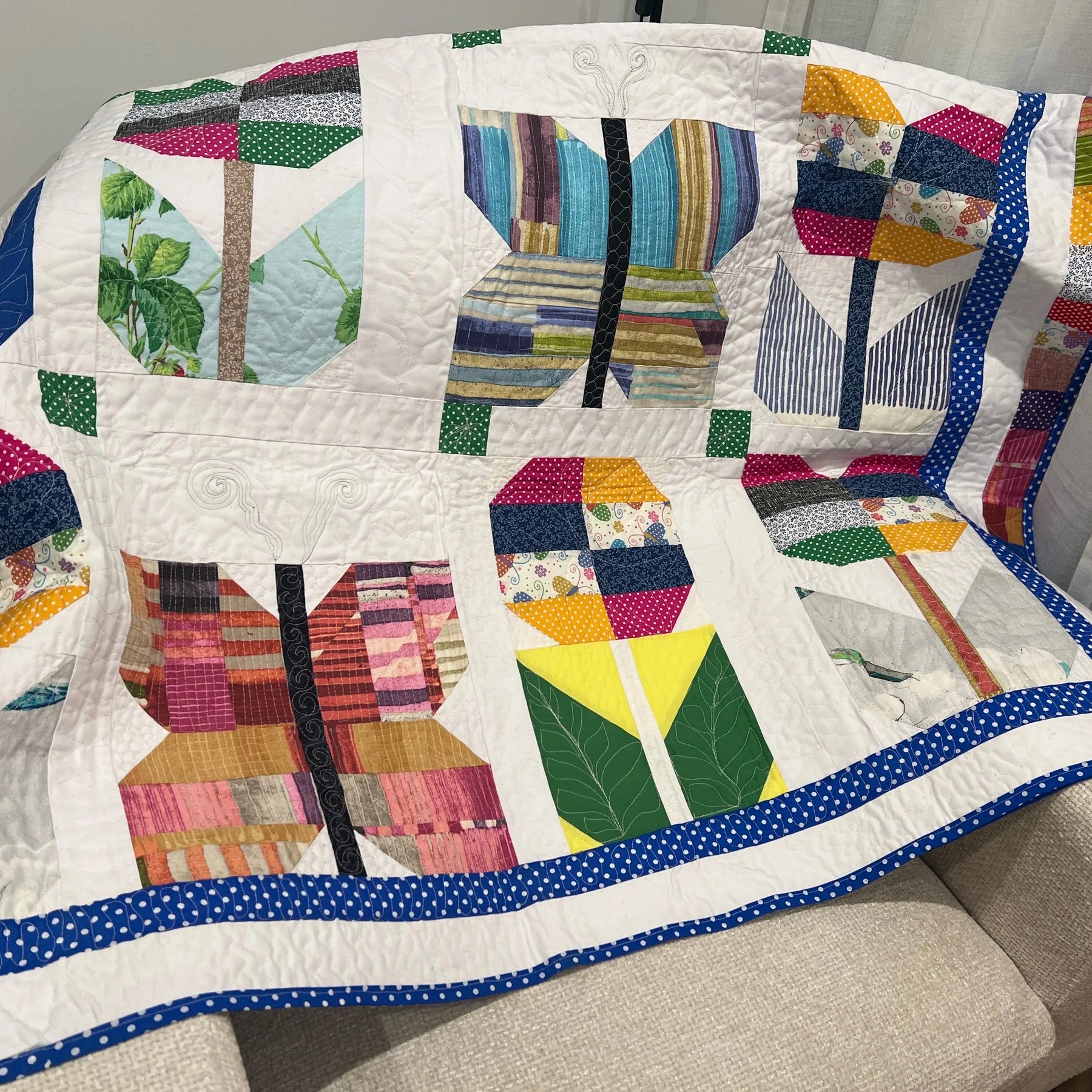 Handmade Butterfly Quilt: Floral Patchwork Cotton Bedding soft cozy blanket