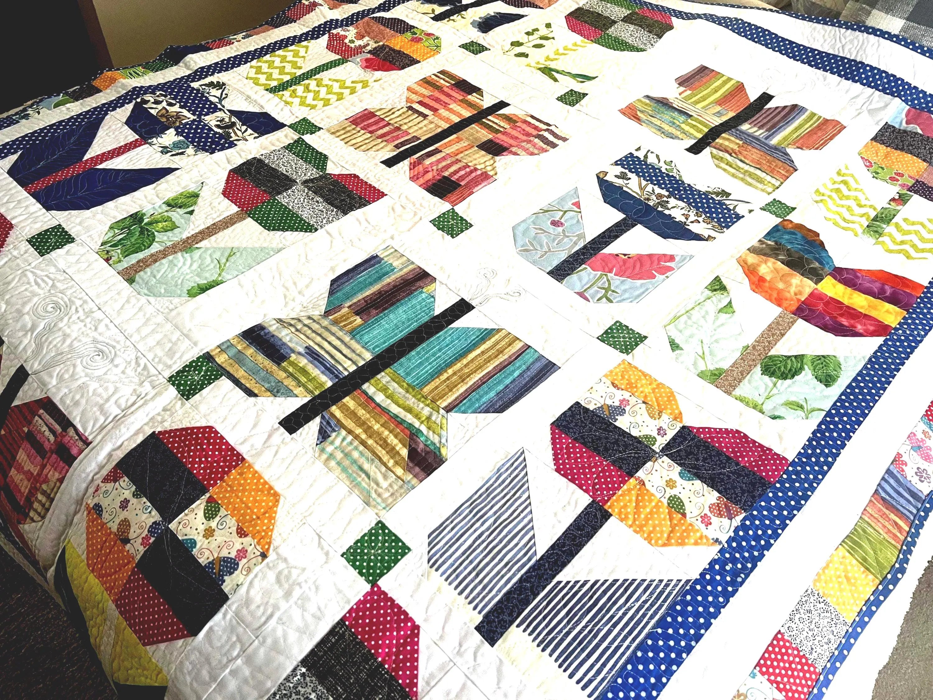 Handmade Butterfly Quilt: Floral Patchwork Cotton Bedding soft cozy blanket