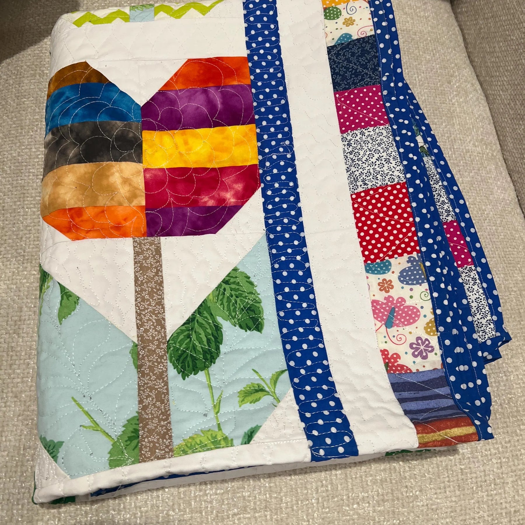 Handmade Butterfly Quilt: Floral Patchwork Cotton Bedding soft cozy blanket