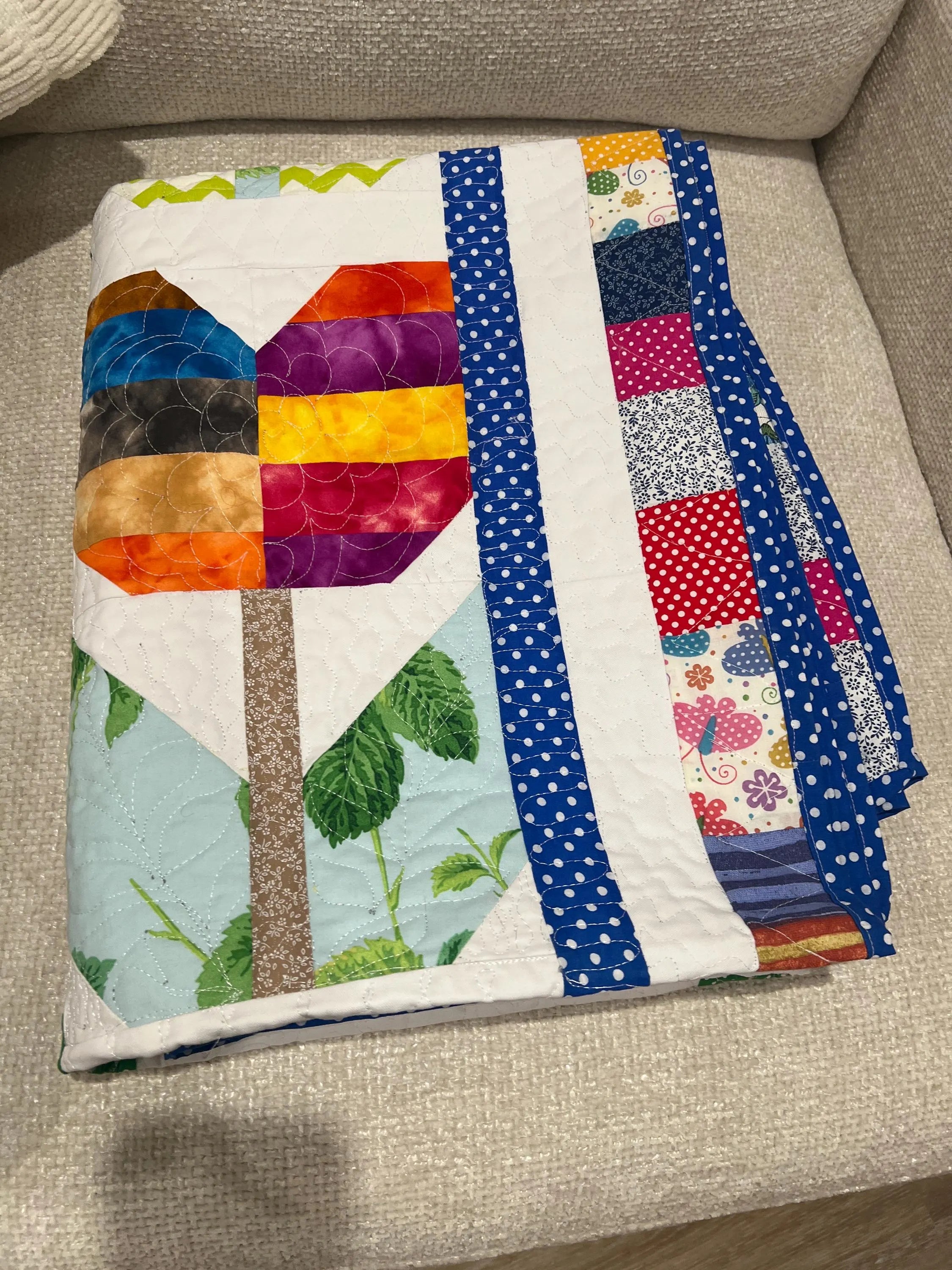 Handmade Butterfly Quilt: Floral Patchwork Cotton Bedding soft cozy blanket
