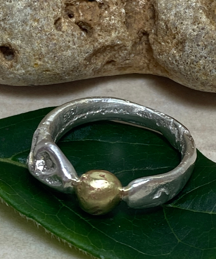 Seed Ring | Sand Cast Sterling Silver with Brass