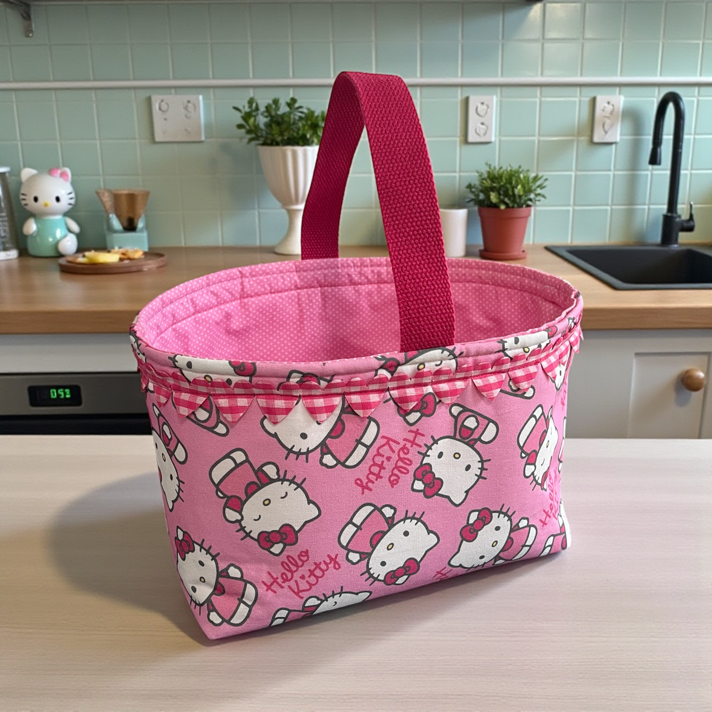 Handmade Hello Kitty Basket with Handle