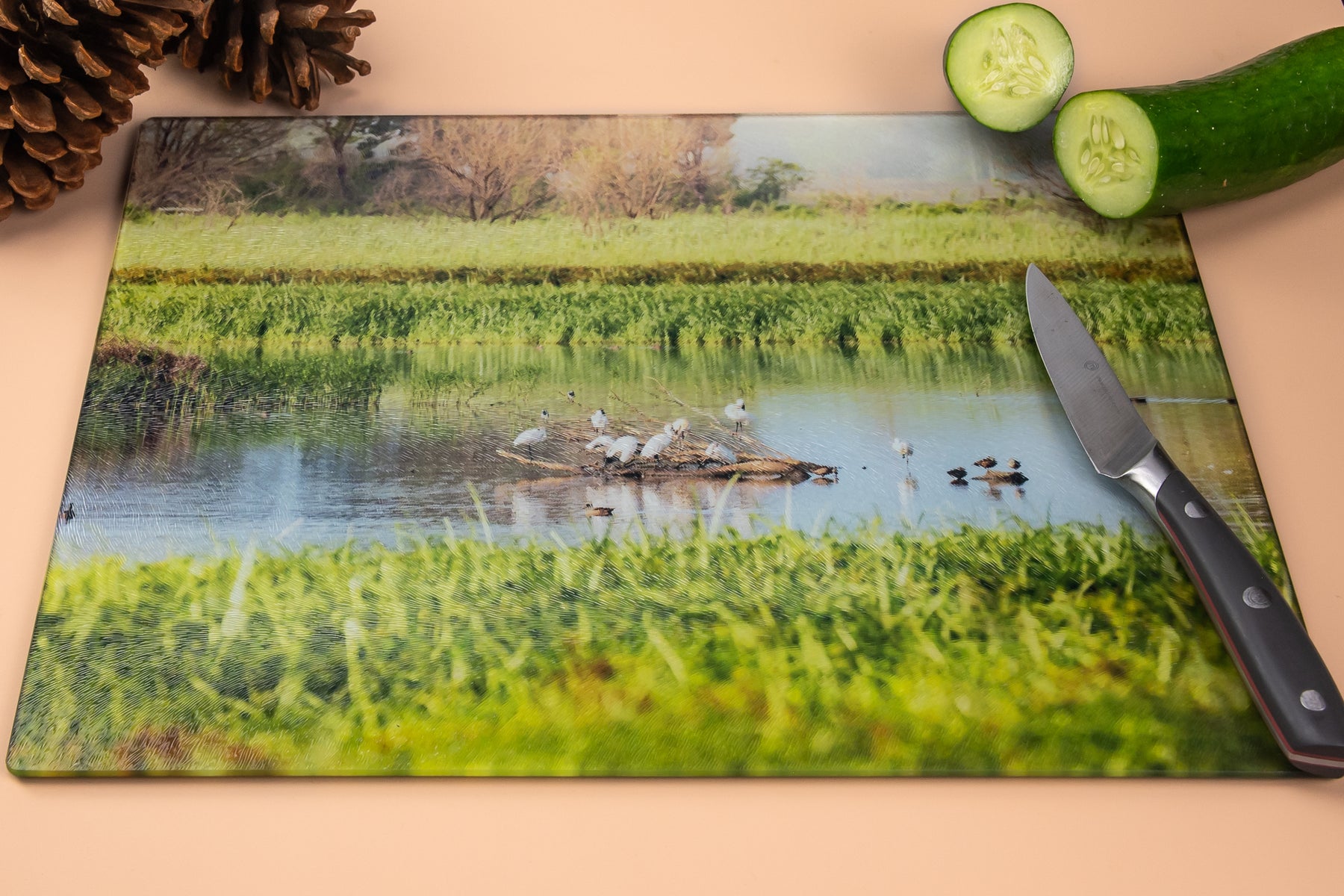 Tempered Glass Chopping Board - Lagoon Life - Australian Birds