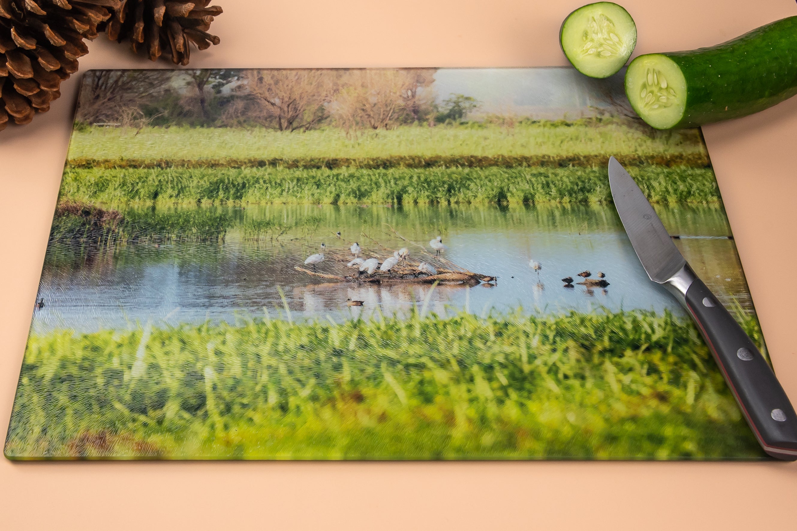 Tempered Glass Chopping Board - Lagoon Life - Australian Birds