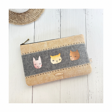 Zipper Purse Pouch with Animal Faces