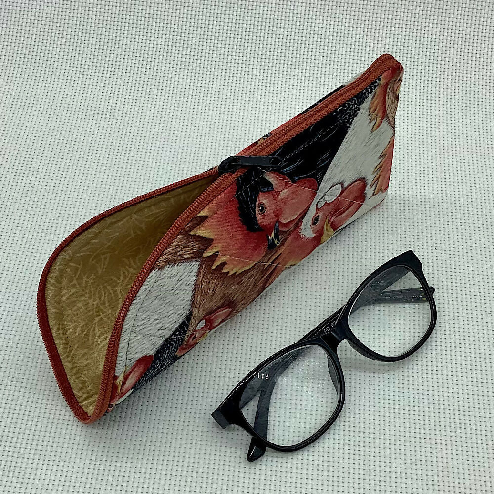 Hen And Chickens curved top zip pouch for glasses, phones, handbag organiser, etc.