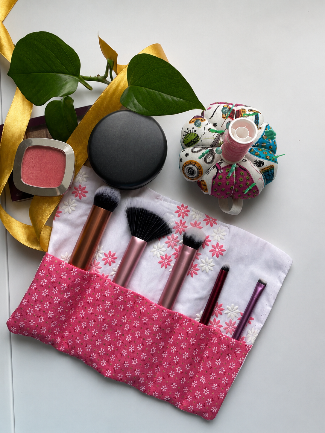 Floral Cosmetic Brush Holder | Floral Travel Makeup Organiser | Sewing Gift for Her