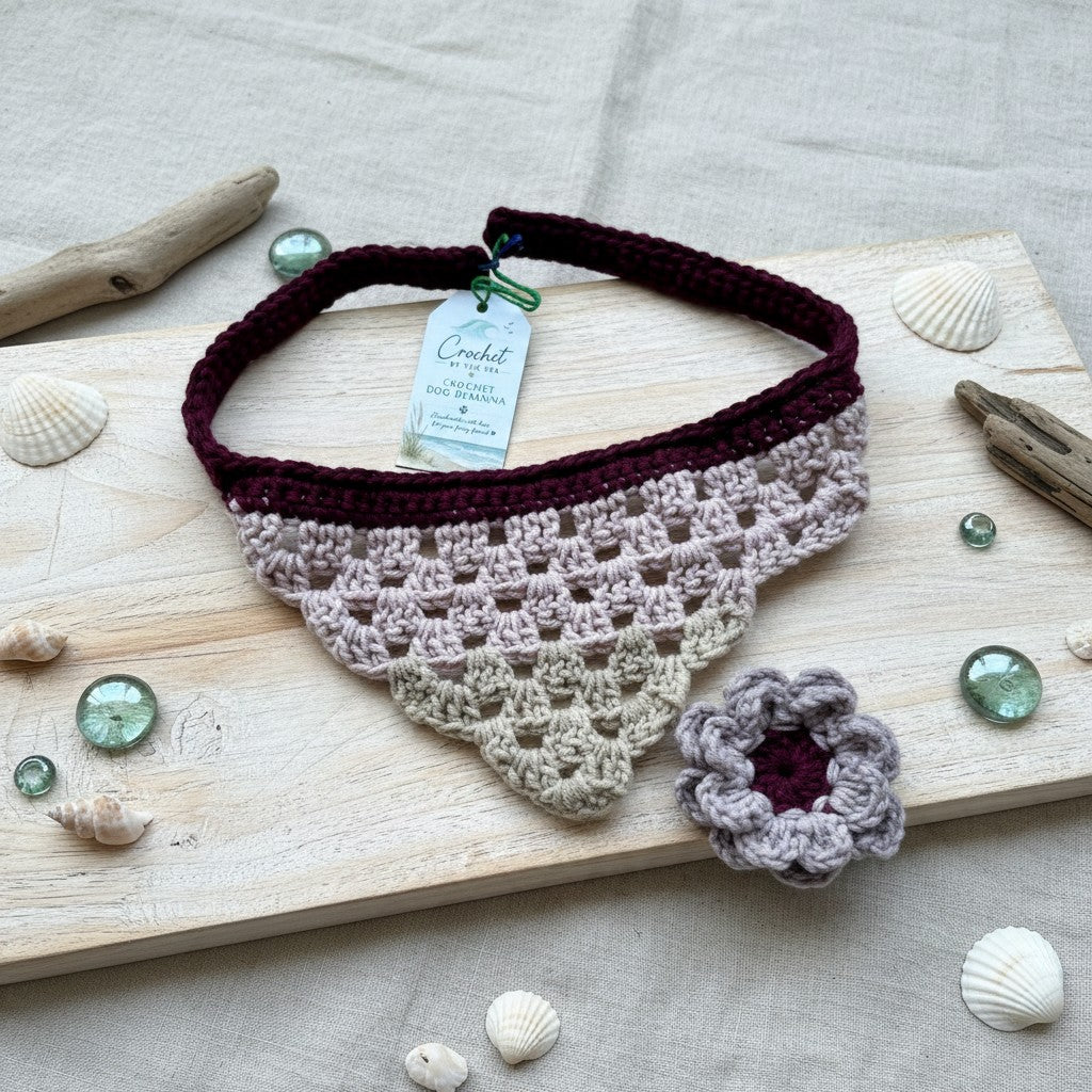 Dog Gift Box, Handmade Crochet Dog Bandana & matching bow tie or flower, New Puppy Gift