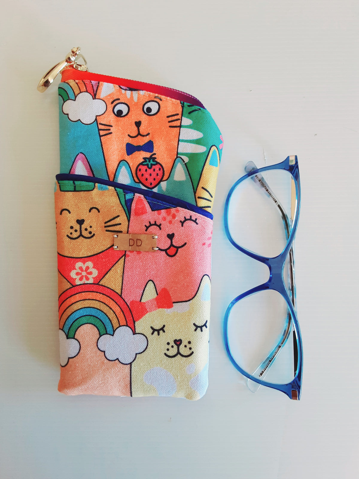 Handmade Padded Sunglass Case, Zippered Eyeglass Pouch, Cat Print
