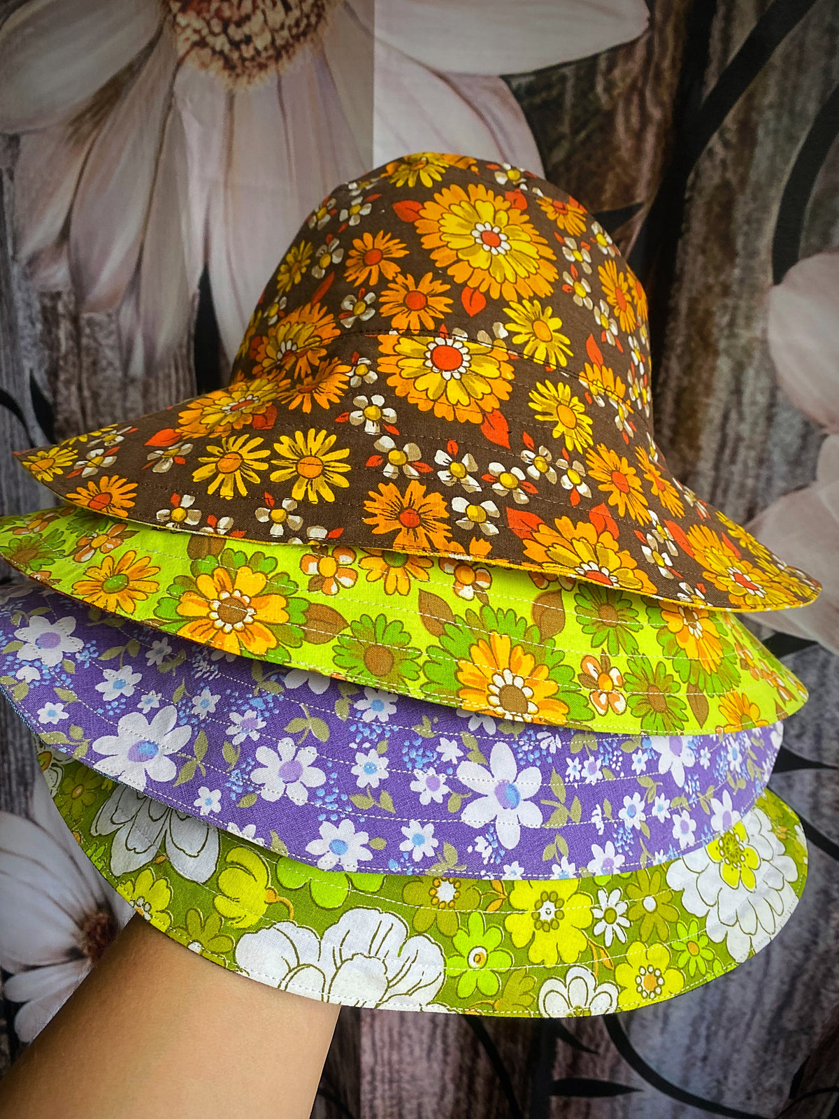 Selection of Reversible Vintage Floral Hat, Adult 55-58cm