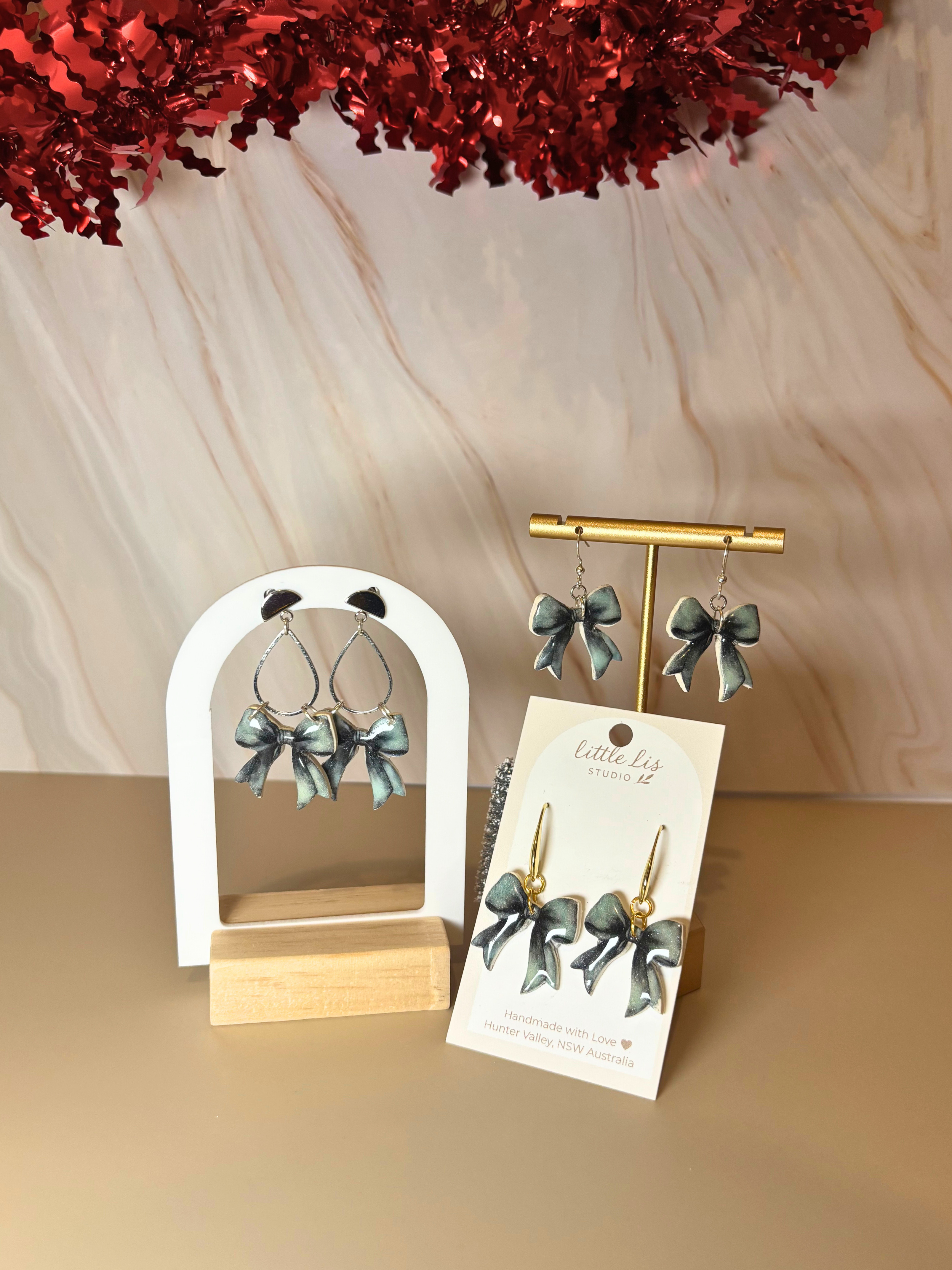 Vintage Christmas Bow Inspired Earrings