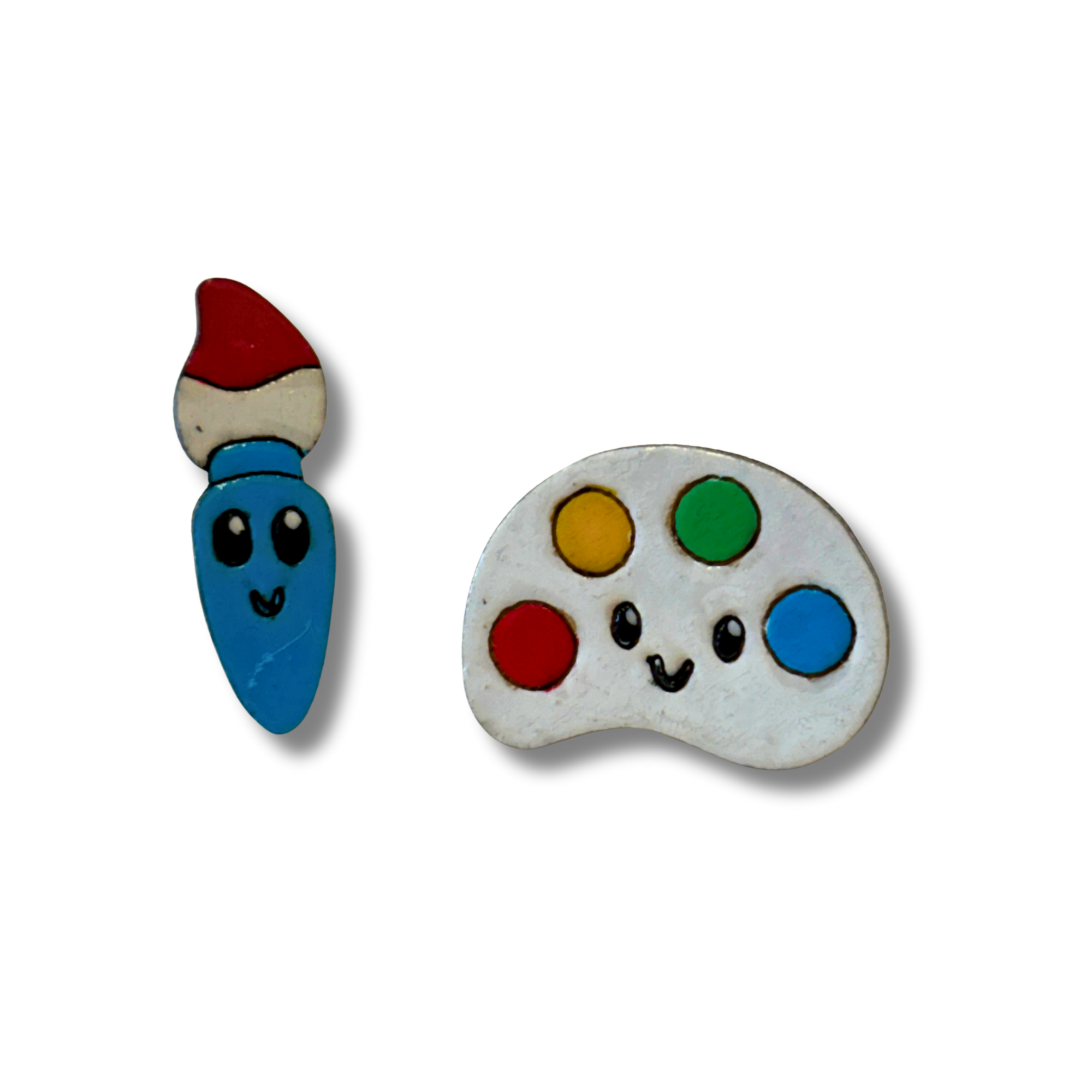 Paint brush / palette studs - teacher earrings - hand painted, wooden