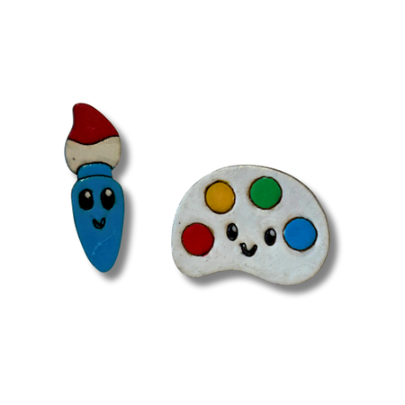 Paint brush / palette studs - teacher earrings - hand painted, wooden