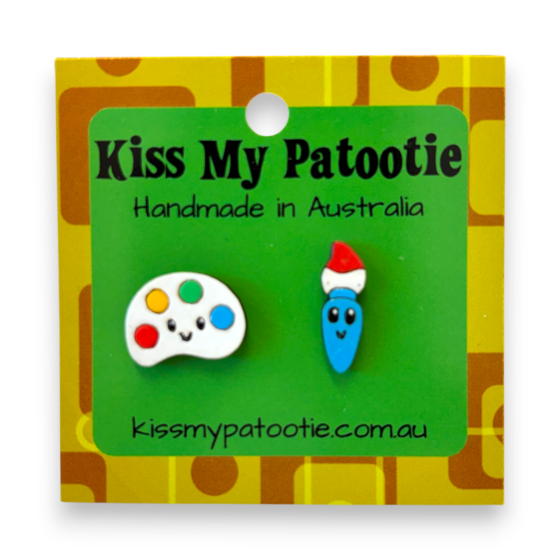 Paint brush / palette studs - teacher earrings - hand painted, wooden