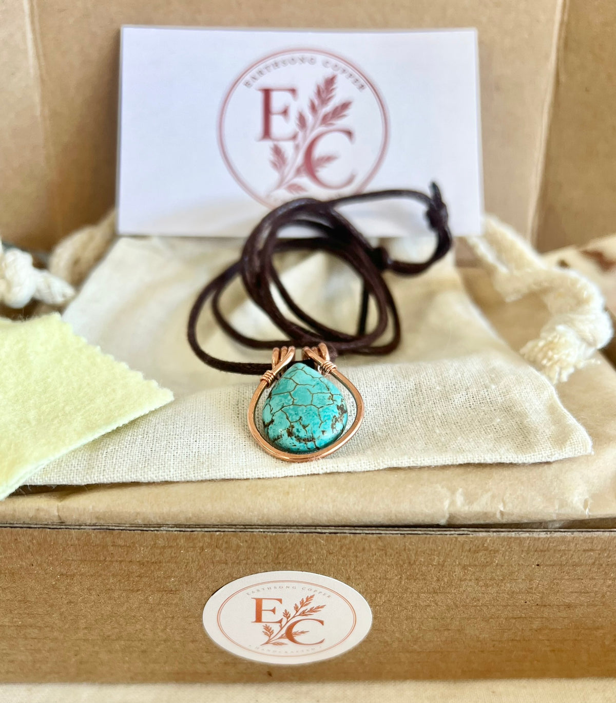 Copper and Stabilised Turquoise Pendant with Adjustable cord