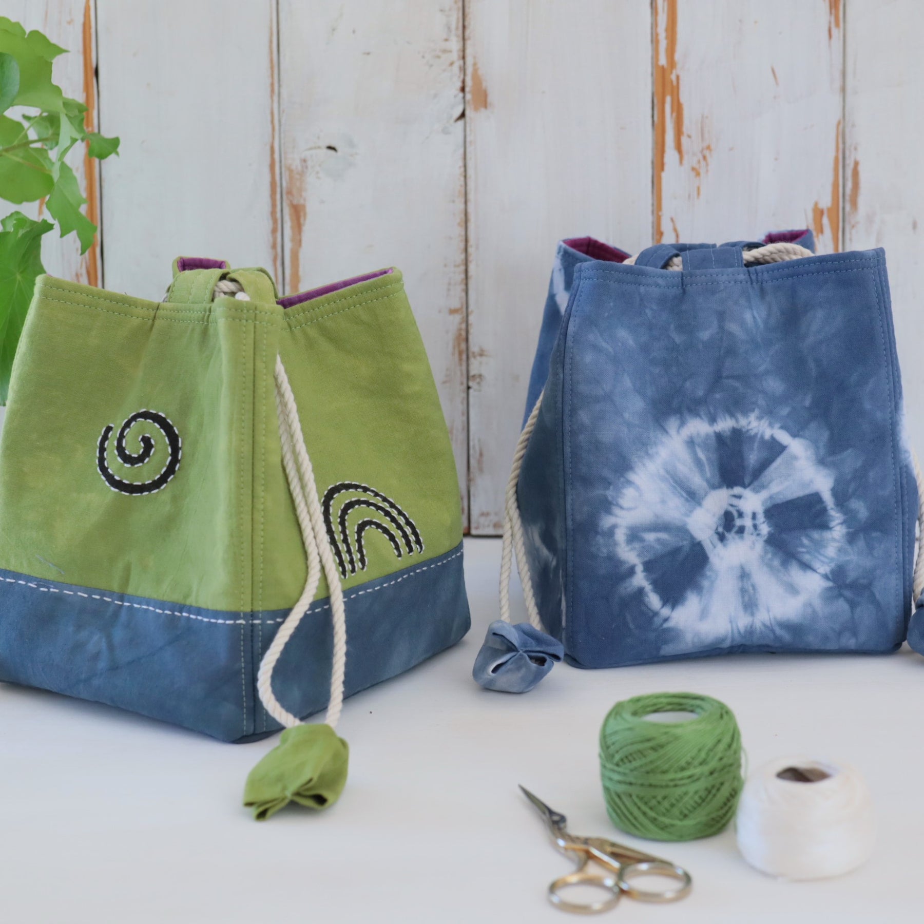 Hand Dyed Japanese Style Rice Bags, Komebukuro Bags