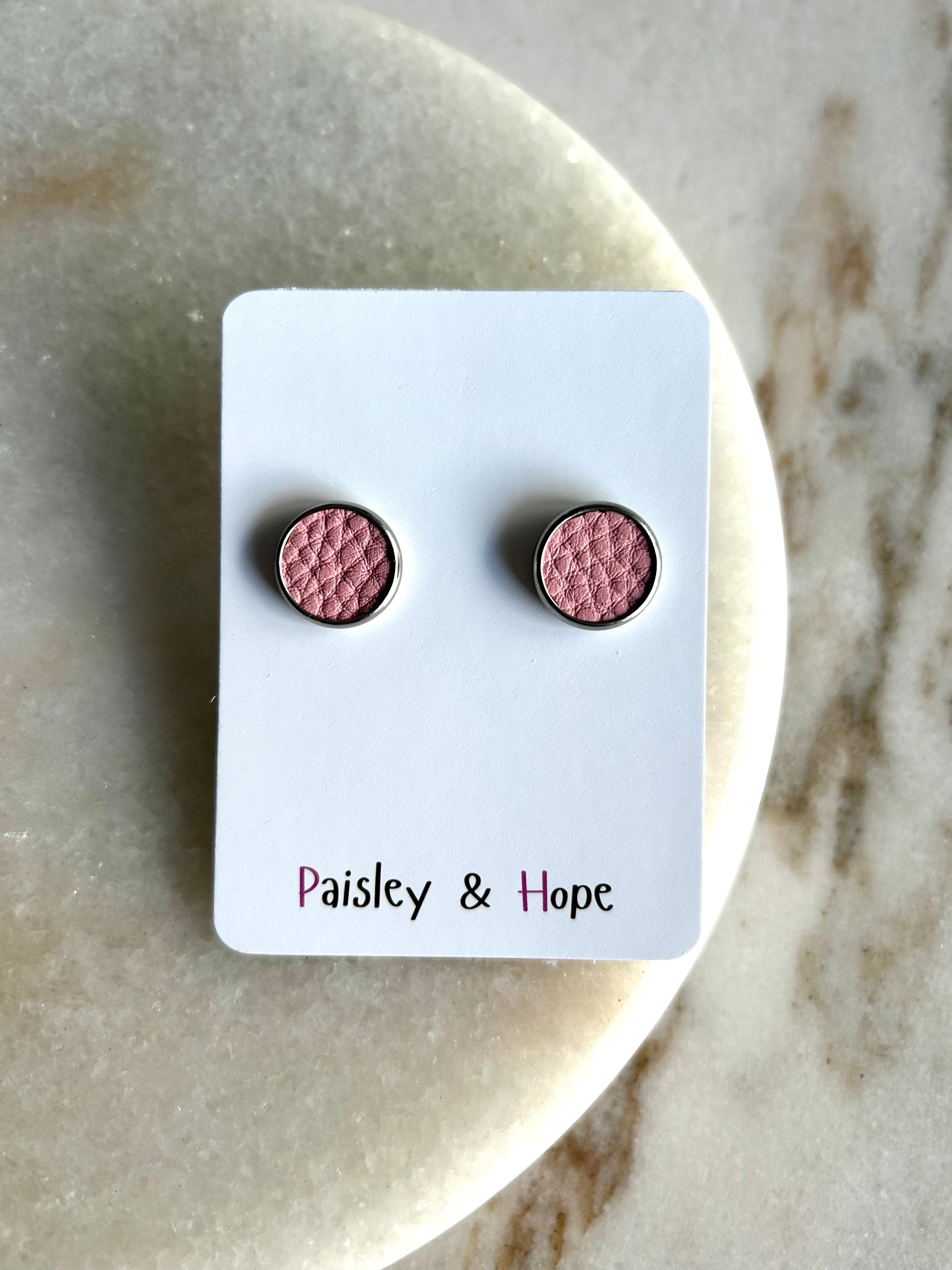 Faux Leather Bezel Style Studs - 12mm - Choose colour