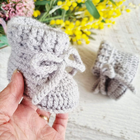 Baby Booties | Pale Grey | Newborn | Crochet | Knit | Shoes | Socks