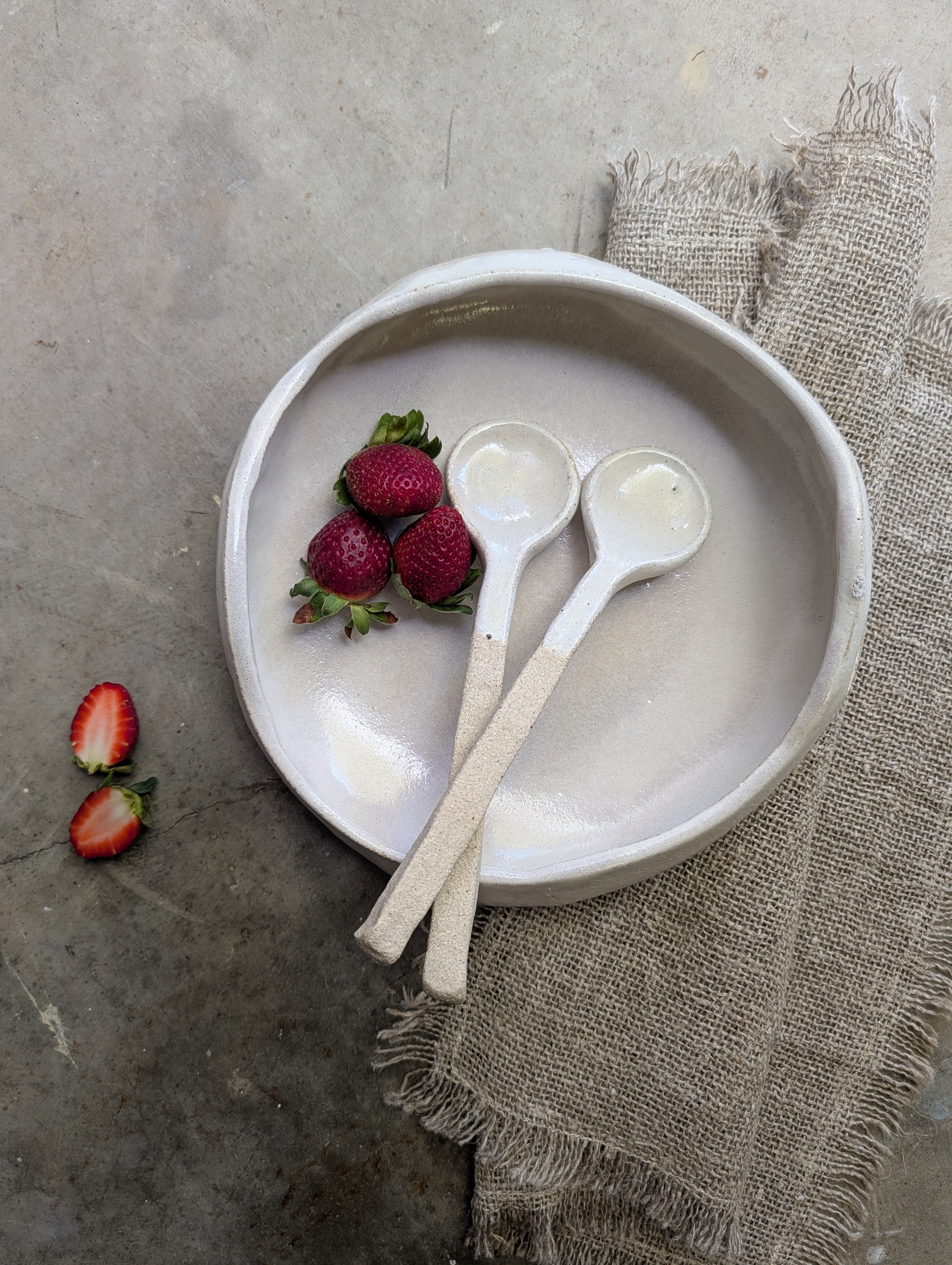 Hand-formed Ceramic Serving Bowl and Spoon Set | share • dine • savour