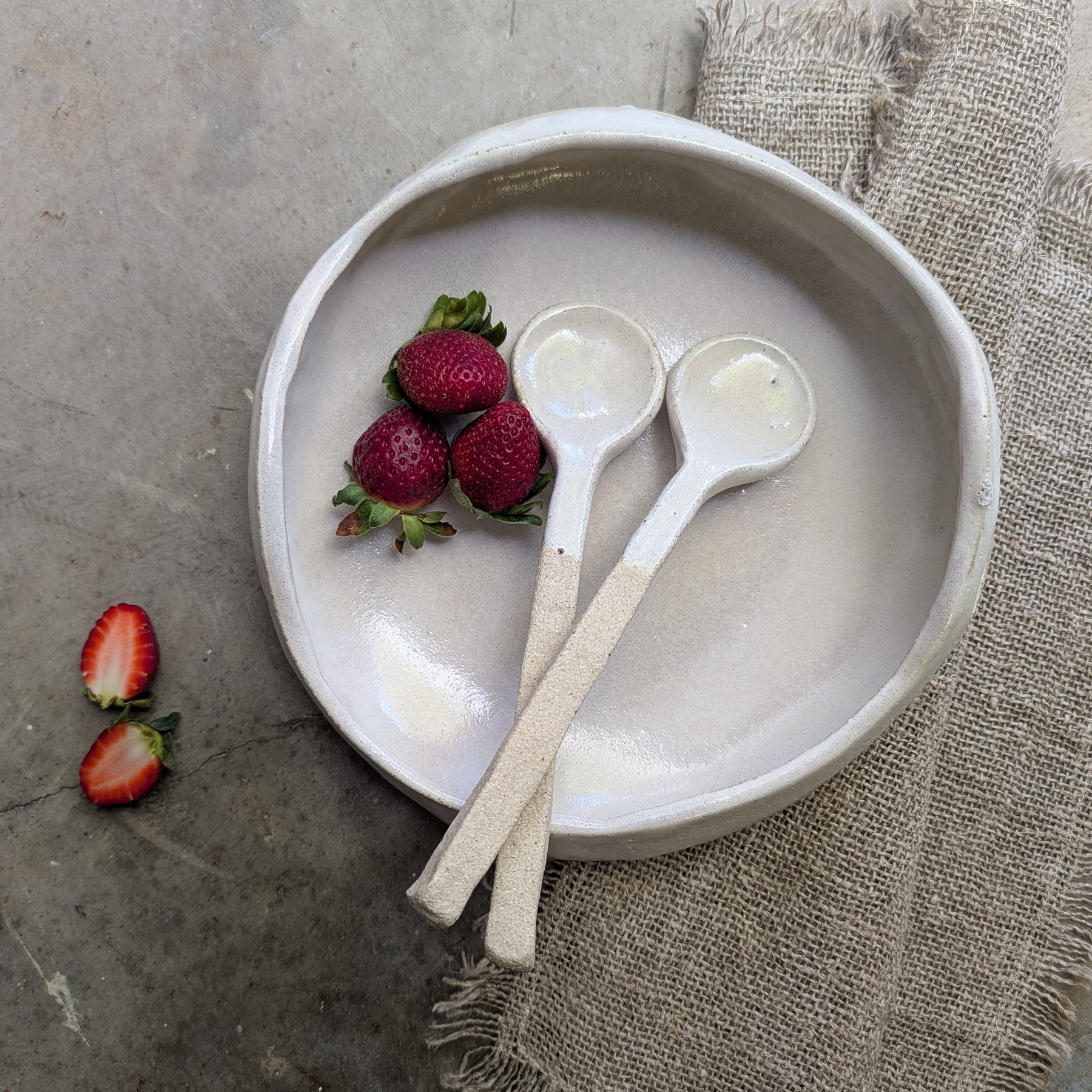 Hand-formed Ceramic Serving Bowl and Spoon Set | share • dine • savour