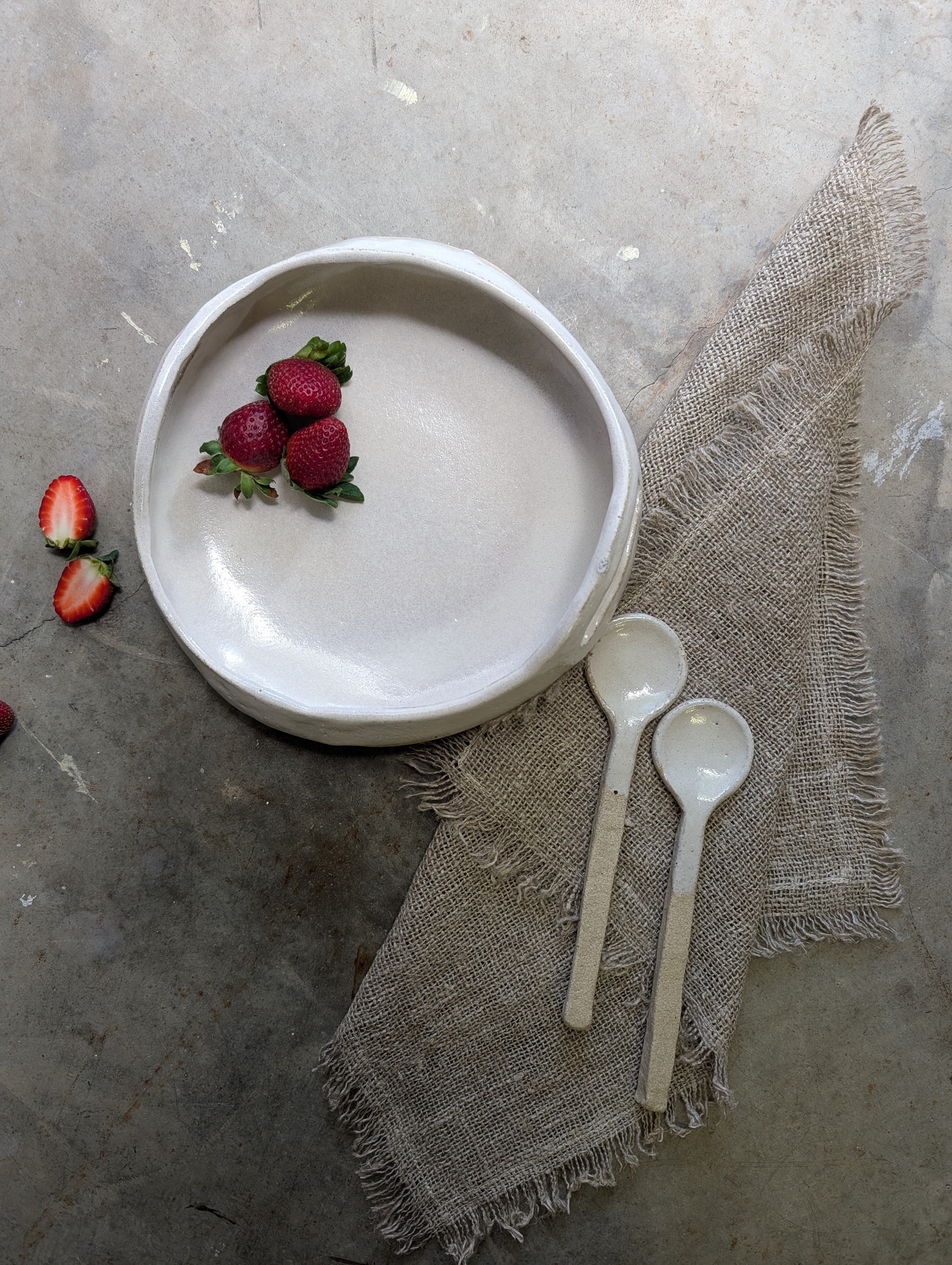 Hand-formed Ceramic Serving Bowl and Spoon Set | share • dine • savour