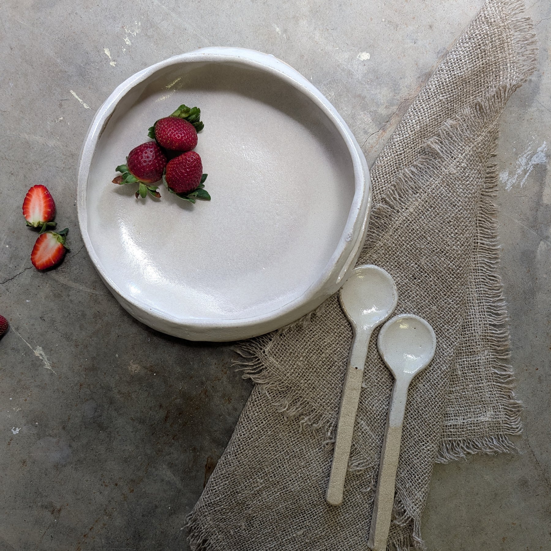 Hand-formed Ceramic Serving Bowl and Spoon Set | share • dine • savour