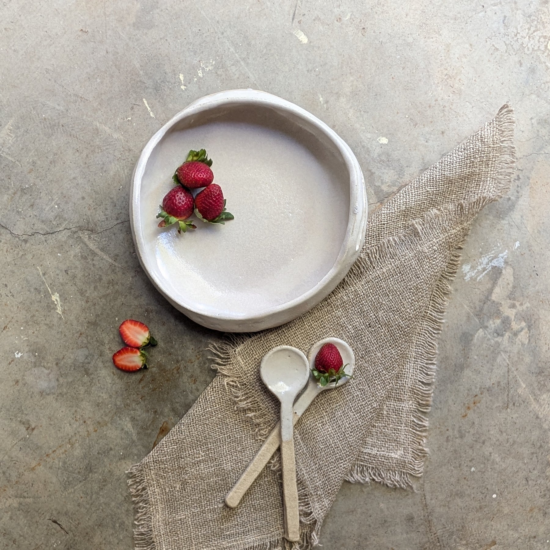 Hand-formed Ceramic Serving Bowl and Spoon Set | share • dine • savour